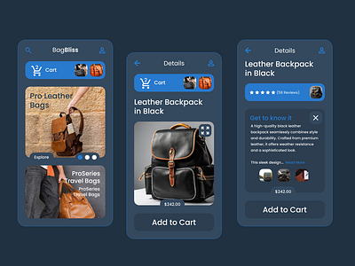 Bag eCommerce App Design application backpack bag bags design ecommerce interface mobile ui ux