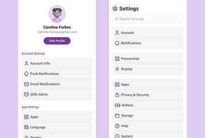 Settings mobile ui profile settings ui