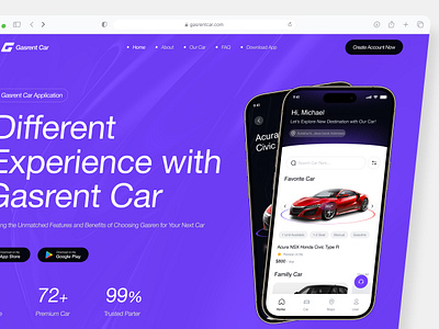 Gasrent Car Website - Car Rental Website Design auto automotive booking car booking app car mobile app clean landing page rental app rental car rental company website services app