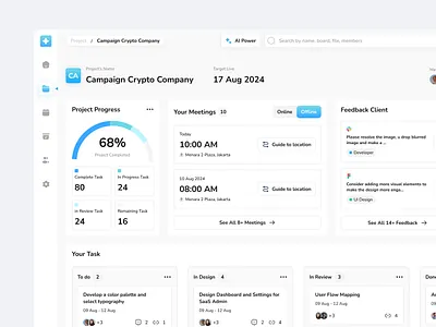 Project & Task Management - Dashboard Design dashboard light management meetings planning dashboard product design productive dashboard project project dashboard project management dashboard saas task team team app teamwork to do list ui design uiux web design website