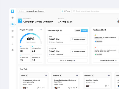 Project & Task Management - Dashboard Design dashboard light management meetings planning dashboard product design productive dashboard project project dashboard project management dashboard saas task team team app teamwork to do list ui design uiux web design website