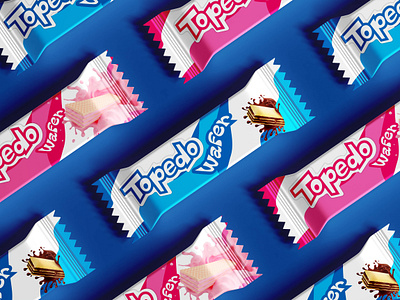 Topedo 2024 blue branding chocolate confectionery and snacks custom font design dribbble graphic design illustration kids product lettermark logo packaging product snacks trending vector wafer wordmark