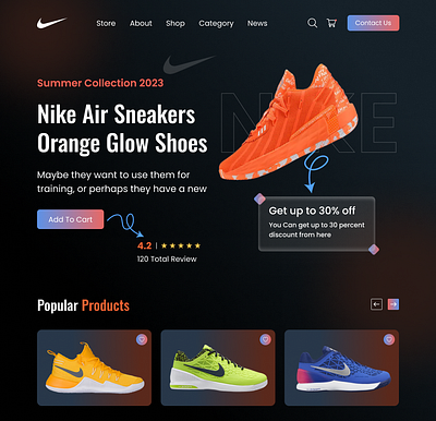 Nike Shoes Landing page adobexd creativedesign designinspiration figma landingpage ui ux