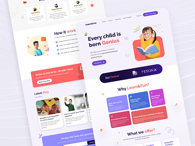 Learn&Fun Kids Education Landing Page Design branding design education graphic design kids education landing page purple typography ui ux website