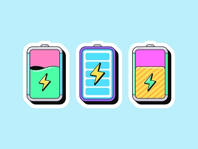 Battery stickers accumulator art battery cartoon charge charging design electric electricity energy fuel icon illustration level lightning pop power retro sticker vector