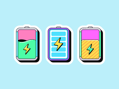 Battery stickers accumulator art battery cartoon charge charging design electric electricity energy fuel icon illustration level lightning pop power retro sticker vector