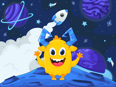 Space Monster Mascot 2d cartoon character comic creative creature cute emotion fantasy illustration mascot monster space vector