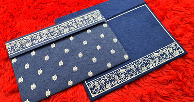 Cobalt Blue Handmade Silk Screen Printed Wedding Card south indian wedding card