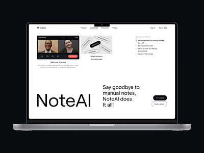 Note AI - Recruitment Landing Page ai ai tool animation b2b clean hr journal landing page minimalist modern note ai generator note app planner recruitment saas startup swiss style ui design ui ux web design