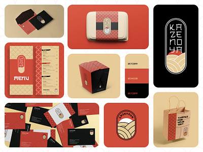 Kazenoya branding food graphic design illustration logo packaging sushi sushi restaurant visit cards