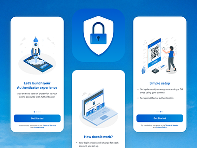 Authenticator Onboarding iOS Design 2fa app authenticator ios onboarding passwords profile protect safe security