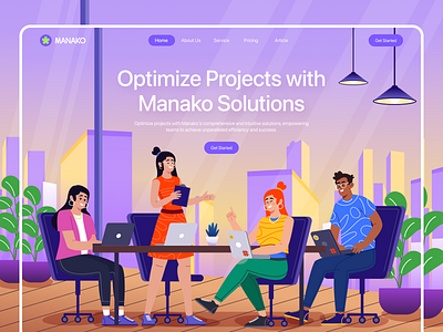 Project Management Landing page -Manako 2d illustration branding graphic design homepage illustration illustration website landing page planner website planning website project management landing page saas saas website task management team work website ui vector web web3