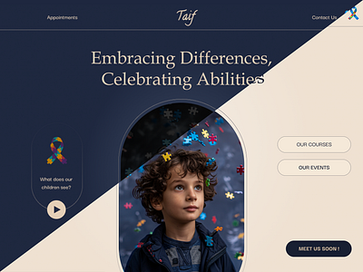 Taif Project - HomePage whiteBlack autism beige children desing homepage ui ux