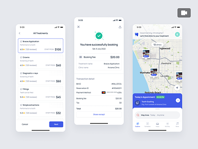 Zendenta - Patient Treatment Booking Process in the Mobile App animation appointment booking clinic dental dentist ehr emr hospital management medical records mobile mobile design product design saas saas dental saas design telemedicine ui ux