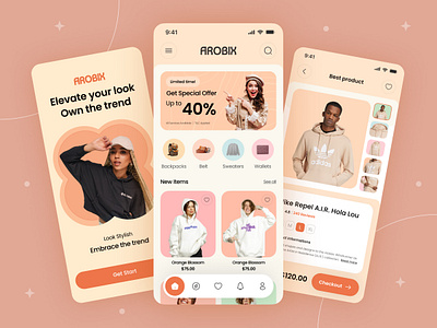 E-commerce Fashion App UI app arobix banner clothing ecommerce fashion interface md azbin islam minimal modern onboarding online store product shopping store app stylish ui ux vintage web