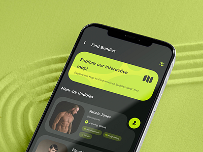 FitBuddy Mobile App Design - Gym Buddy Finder app design dark theme design fitness app graphic design gym buddy finder app mobile app design mobile app mockup mockup product design prototype saas ui ui design user experience user interface ux design wireframe