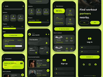 FitBuddy Mobile App Design - Gym Buddy Finder log in screen