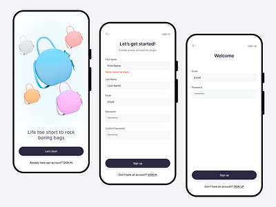 Boring Bags Mobile App - Flat Screen design mobileapp onboarding signin signup ui uxdesign