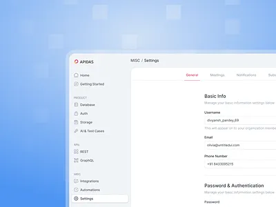General Settings UI dashboard design product design saas settings sidebar toolbar typography ui ux