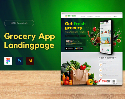 Grocery - Mobile App - Landing Page branding grocery homepage landingpage mobile app product design ui ux webdesign