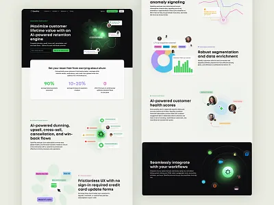 OpenPay Product Pages charts color dark design green illustrations light marketing openpay optimization page payments product site subscription web website