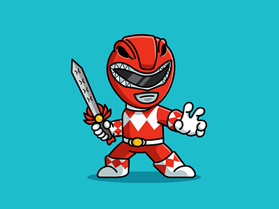 Red Ranger adorable cartoon character chibi cool cute fanart funny helmet illustration jason lee scott mascot mighty morphin playful power rangers red power ranger red ranger short sword tyrannosaurus rex