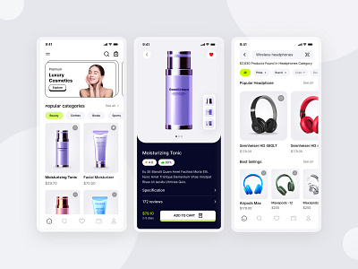 Ecommerce App Design app design best app design classic design eccomerce app flat design headphone design minimal trends top class ui ui2024 uiux2024