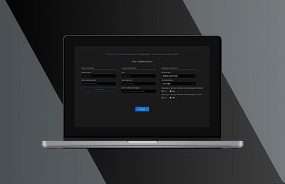 Policy Purchase Flow for Bitcoin Miner Warranty bitcoin miner machines black and blue dark mode flow miner policy purchasing process styleguide ui