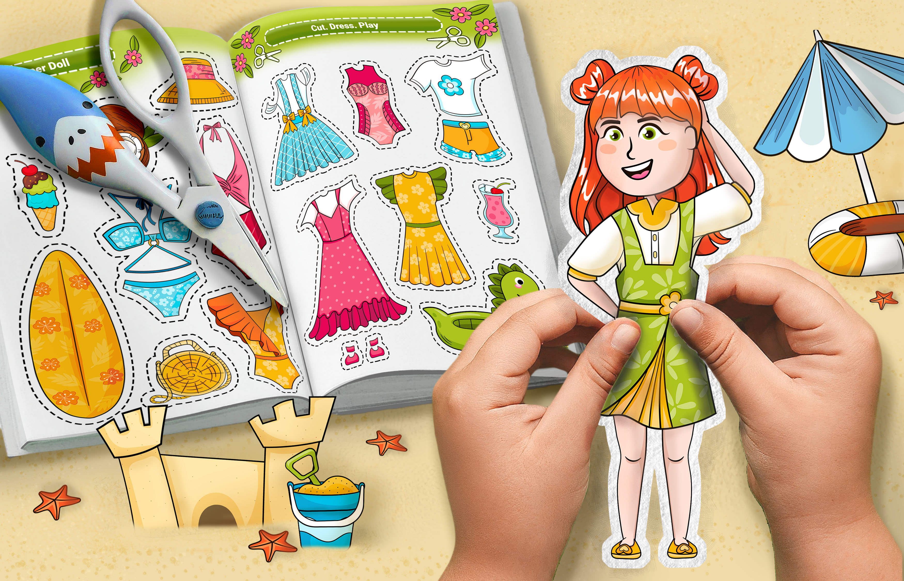 Paper Doll Activity Book 2d acticity book art book cartoon character comic creative cut out cute doll dress up fashion game illustration kids paper doll summer vector worksheet
