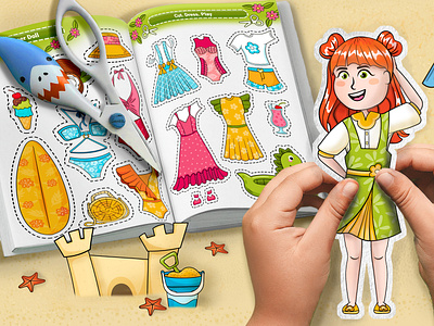 Paper Doll Activity Book 2d acticity book book cartoon character childrens book creative cut out cute design doll dress up fashion game illustration kids paper doll summer vector worksheet