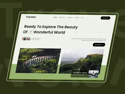 Travelor - Explore The World agency landing page app design app screen app screens app ui app ux design graphic design landing page landing page design organization landing page travel landing page ui uiux user experience user interface ux web landing page web page design