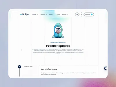Mahjoz - Services Management (Product Updates) animated changelog animated release notes animated update highlights changelog design dynamic changelog feature announcements feature release updates feature rollout design interactive product updates interactive version history product evolution animation product roadmap design product updates animation saas product updates service management features service management updates update log animation version history ui version list design version tracking ui