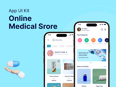 Online medical store App UI design app ui kit application b2c app creativity design ecommerce app medical store medicine store mockup online store app selling app ui ux