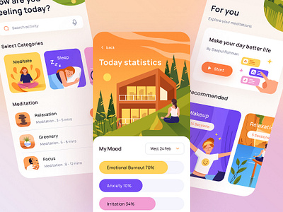 Stress meditation app design app dashboad design ui ui design ux web