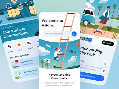 Community Mobile App with Custom Illustrations app dashboad design ui ui design ux web