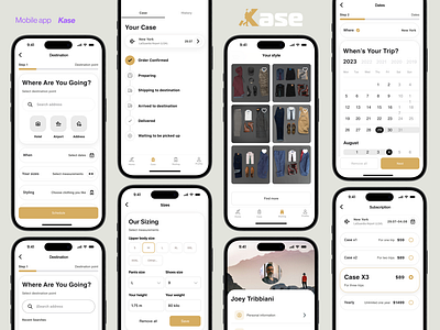 Kase Travel app app clothing kase mobile outfit renting suitcase travel web design