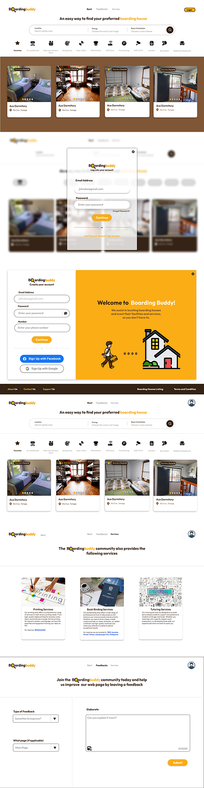 First website design for a boarding house showcasing website graphic design ui