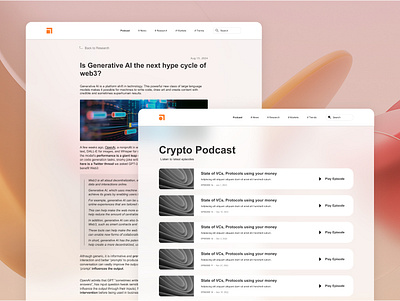 Website for a Web3 blog and podcast app blog crypto glass podcast ui ux web3 website