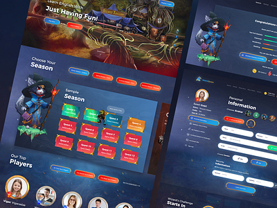 Web App Design for Gamified E-Learning Platform - Wizard Quests animation colorful design e learning education educational game gamification gamified gradient illustration magic mystic quest school ui ux web website wizard