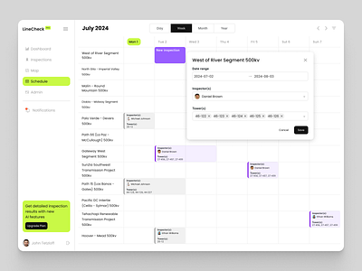 Schedule for Powerline Monitoring System bright dashboard design electricity grid light monitoring power line schedule table ui uidesign uiux uxdesign web design