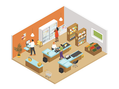 Grocery store - isometric illustration buy customer design grocery illustration interior isometric isometric illustration shopping store style supermarket vector