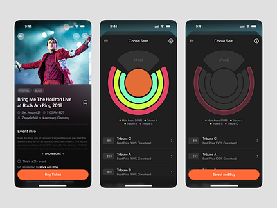 Event UI/UX Mobile App Design - Choose Seat 🎫 app design booking choose seat concert event event app event mobile app event ticket events festival ios mobile app music party product design schedule ticket ticket events app ui design uiux