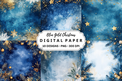 Blue Gold Christmas Digital Backgrounds tumbler wrap