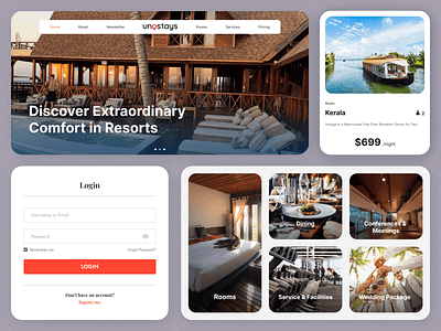 UnoStays ✦ Web Design accomodation home page hotel booking hotels landing page minimal modern orange resort booking resorts traveling ui web design webpage website