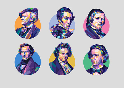 classical composers #2 avatar classic classical colorful composer fan art illustration inspiration music music classic pop art portrait portrait illustration profile unique vector