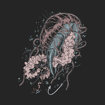 Crab vs Jelly Fish art design illustration