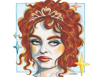 Chappell Roan Portrait alcohol markers artist celebrity chappell roan character contemporary art drag expressive art fan art fineliner gel pen illustration ink lgbtq makeup musician portrait singer sparkles stars