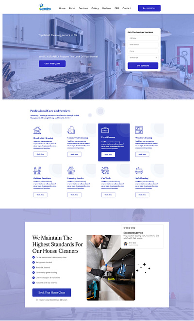 Cleaning & Home Service Website UI Design cleaning website home service website landing page service website single page ui ux washing website web design