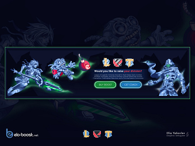 Illustration and UI elements for Eloboost banner banner design character design graphic design illustration leagueoflegends lol ui valorant