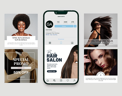 social media posts for a hair salon 3d animation branding graphic design logo motion graphics ui